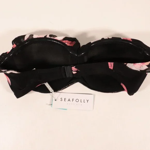 NWT Seafolly X Revolve Black Bustier Bandeau in Desert Flower